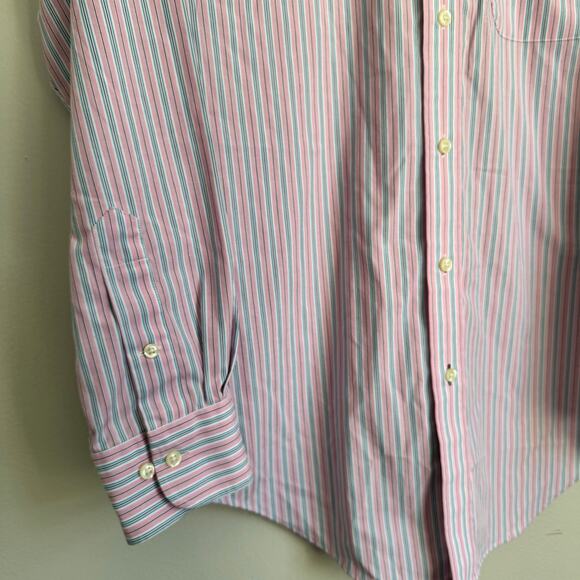 Men's Ralph Lauren Button Down Shirt Size 15 1/2 32/33 Stretch No Iron Pink Blue - Picture 6 of 14